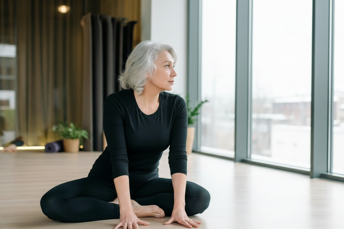 Eine Frau über 45 beim Yoga